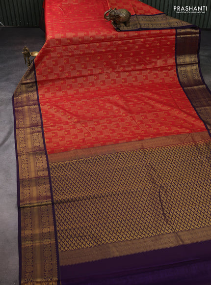 Red & Purple Semi Kanchipram Silk - Checks