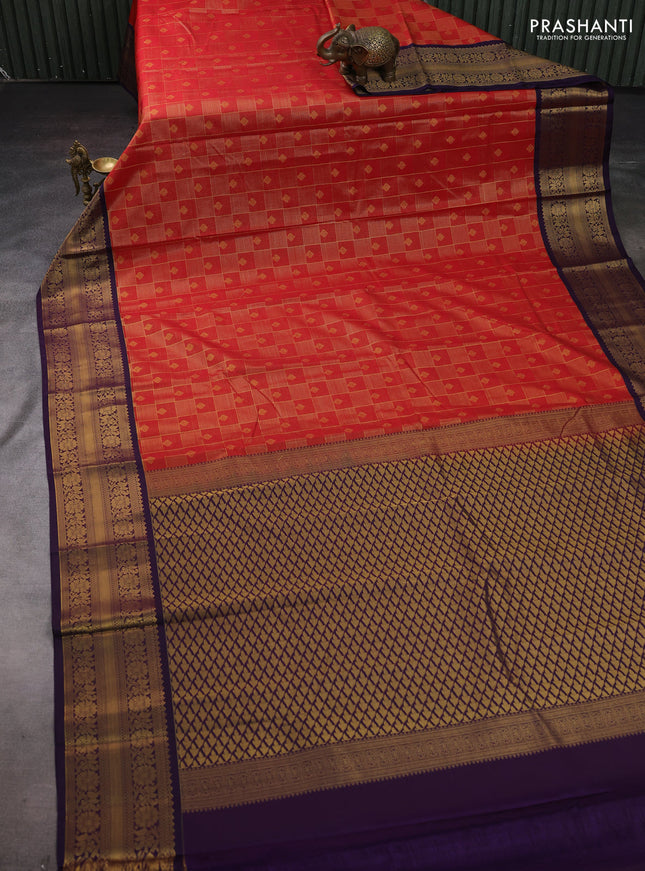 Red & Purple Semi Kanchipram Silk - Checks