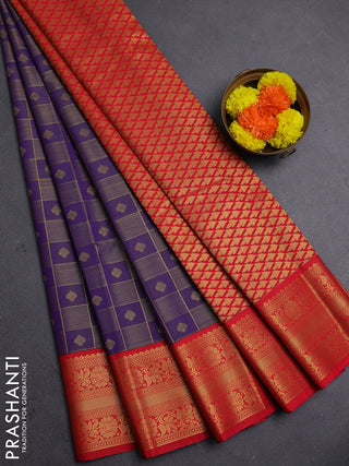 Violet & Red Semi Kanchipram Silk - Checks