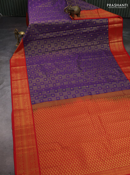 Violet & Red Semi Kanchipram Silk - Checks