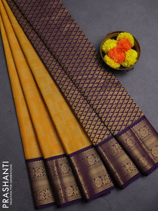 Yellow & Purple Semi Kanchipram Silk - Checks