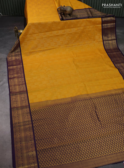 Yellow & Purple Semi Kanchipram Silk - Checks