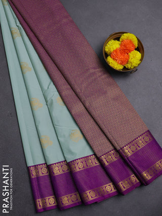 Pastel Blue & Purple Semi Kanchipram Silk - Buttas