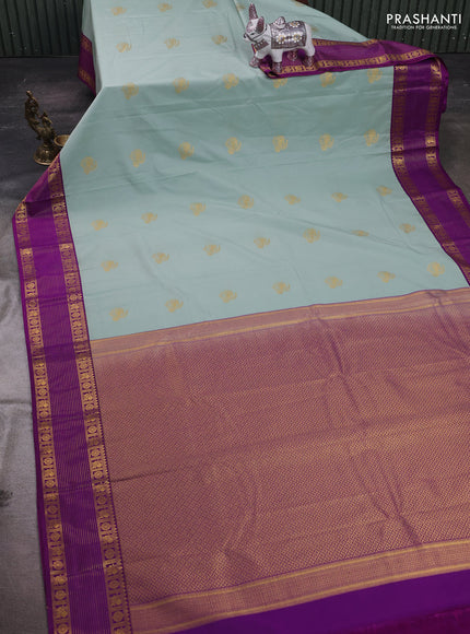 Pastel Blue & Purple Semi Kanchipram Silk - Buttas