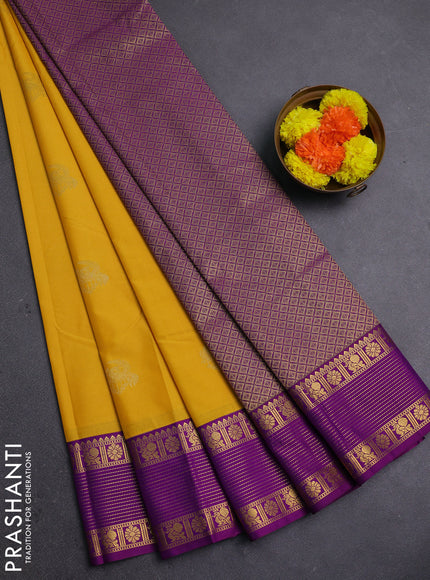 Yellow & Purple Semi Kanchipram Silk - Buttas