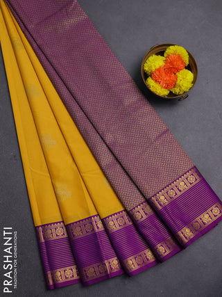 Yellow & Purple Semi Kanchipram Silk - Buttas