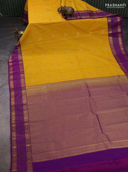 Yellow & Purple Semi Kanchipram Silk - Buttas