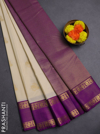 Beige & Purple Semi Kanchipram Silk - Buttas
