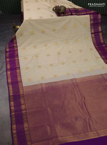 Beige & Purple Semi Kanchipram Silk - Buttas