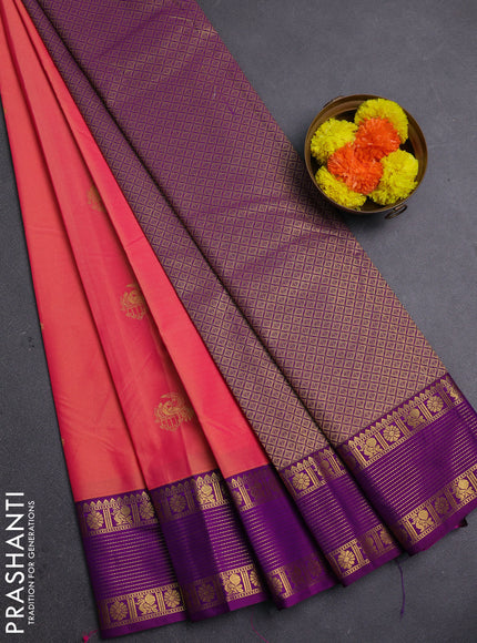 Pink & Purple Semi Kanchipram Silk - Buttas
