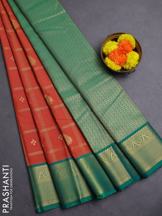 Rust & Green Semi Kanchipram Silk - Checks