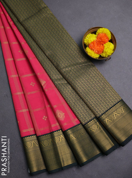 Peach Pink & Green Semi Kanchipram Silk - Checks