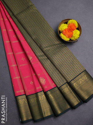 Peach Pink & Green Semi Kanchipram Silk - Checks