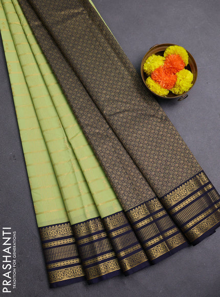 Fluorescent Green & Navy Blue Semi Kanchipram Silk - Checks