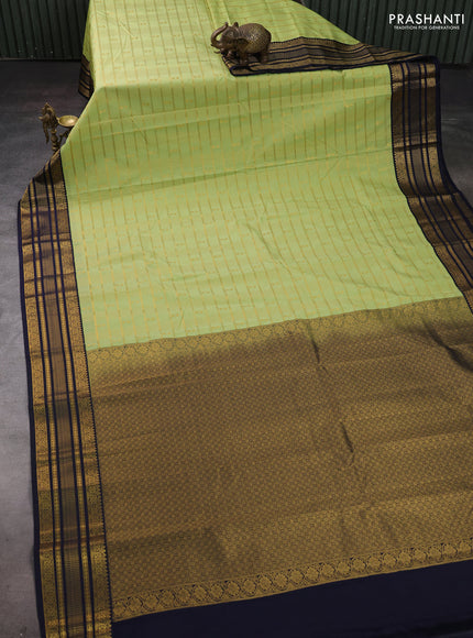 Fluorescent Green & Navy Blue Semi Kanchipram Silk - Checks