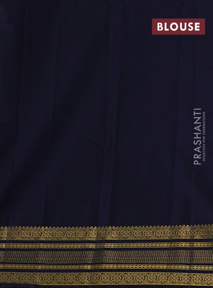 Fluorescent Green & Navy Blue Semi Kanchipram Silk - Checks