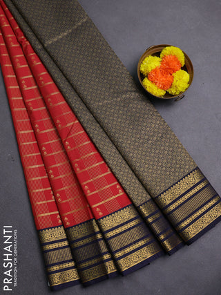 Rust & Navy Blue Semi Kanchipram Silk - Checks