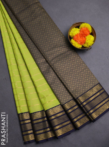 Fluorescent Green & Navy Blue Semi Kanchipram Silk - Checks