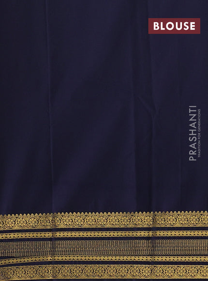 Fluorescent Green & Navy Blue Semi Kanchipram Silk - Checks