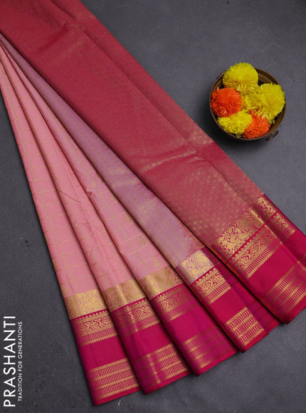 Peach Pink & Pink Semi Kanchipram Silk - Checks