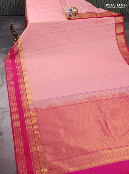 Peach Pink & Pink Semi Kanchipram Silk - Checks