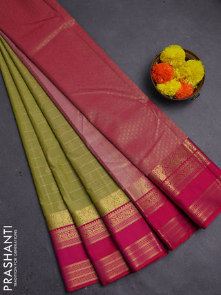Elaichi Green & Pink Semi Kanchipram Silk - Checks