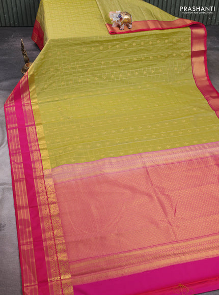 Elaichi Green & Pink Semi Kanchipram Silk - Checks
