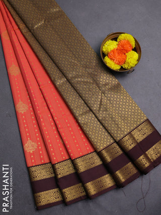 Orange & Coffee Brown Semi Kanchipram Silk - Buttas