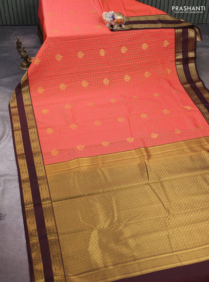 Orange & Coffee Brown Semi Kanchipram Silk - Buttas