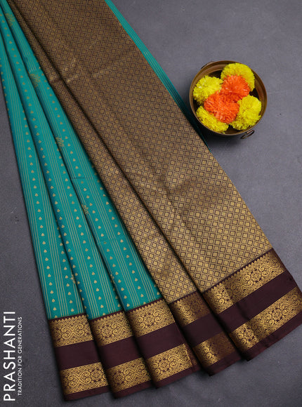 Teal Green & Coffee Brown Semi Kanchipram Silk - Buttas