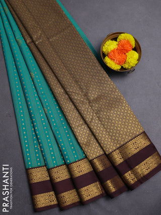 Teal Green & Coffee Brown Semi Kanchipram Silk - Buttas