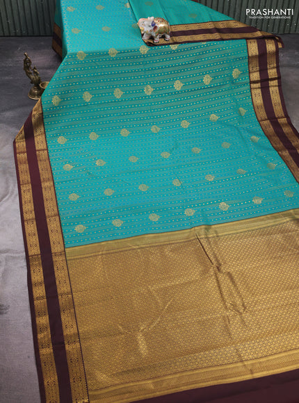 Teal Green & Coffee Brown Semi Kanchipram Silk - Buttas