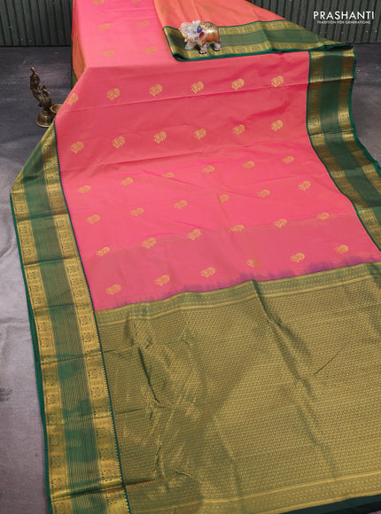 Pink & Green Semi Kanchipram Silk - Buttas