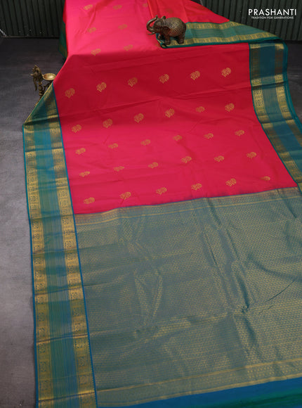 Pink & Green Semi Kanchipram Silk - Buttas