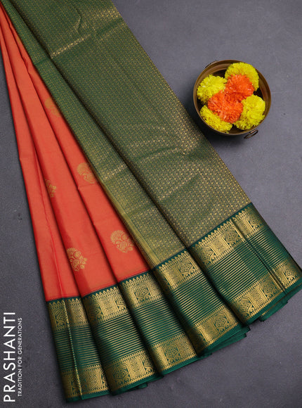 Orange & Green Semi Kanchipram Silk - Buttas