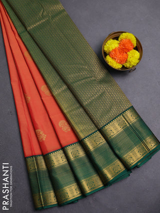 Orange & Green Semi Kanchipram Silk - Buttas
