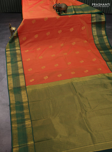 Orange & Green Semi Kanchipram Silk - Buttas