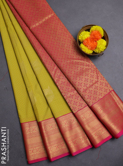 Mustard Green & Pink Semi Kanchipram Silk - Buttas