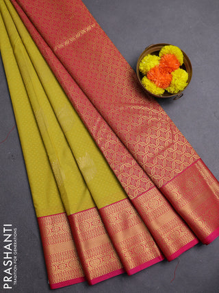 Mustard Green & Pink Semi Kanchipram Silk - Buttas