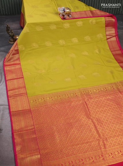 Mustard Green & Pink Semi Kanchipram Silk - Buttas