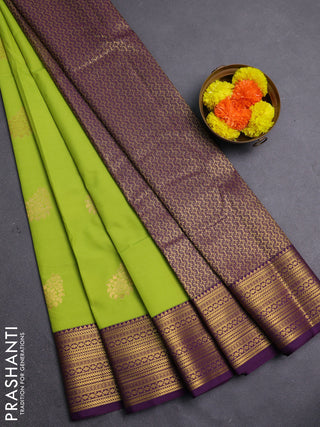 Lime Green & Purple Semi Kanchipram Silk - Self Emboss