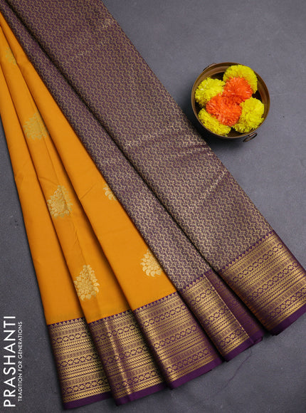 Mustard Yellow & Purple Semi Kanchipram Silk - Buttas