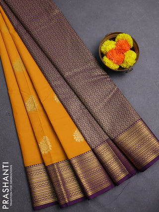 Mustard Yellow & Purple Semi Kanchipram Silk - Buttas