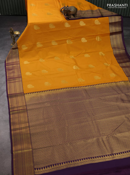 Mustard Yellow & Purple Semi Kanchipram Silk - Buttas