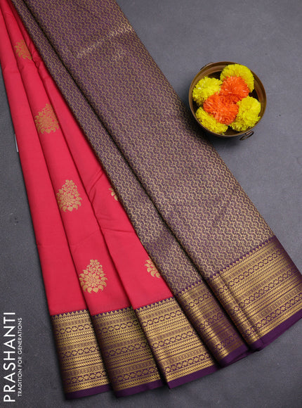 Pink & Purple Semi Kanchipram Silk - Buttas