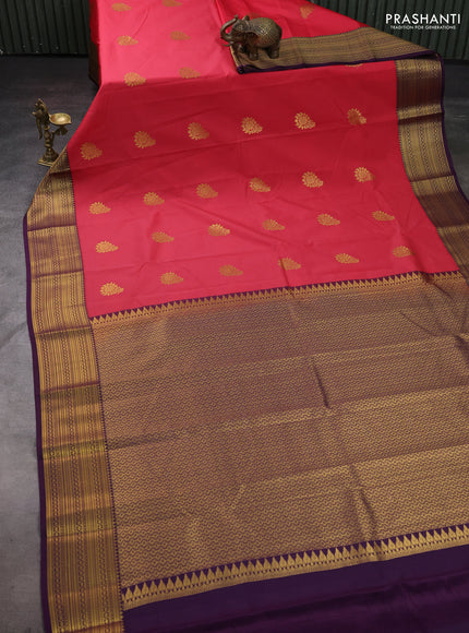 Pink & Purple Semi Kanchipram Silk - Buttas
