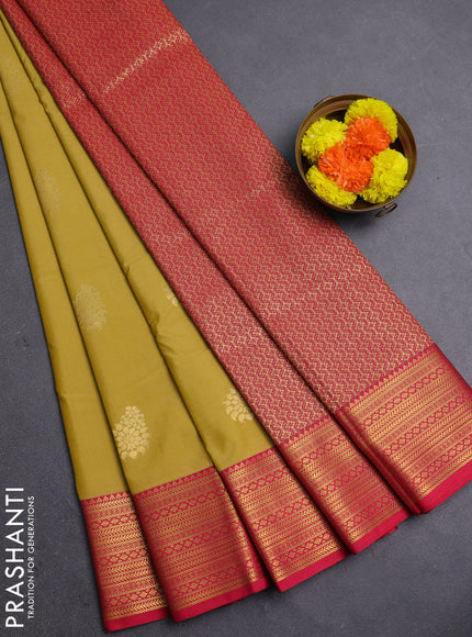 Mustard Yellow & Red Semi Kanchipram Silk - Buttas