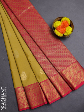 Mustard Yellow & Red Semi Kanchipram Silk - Buttas