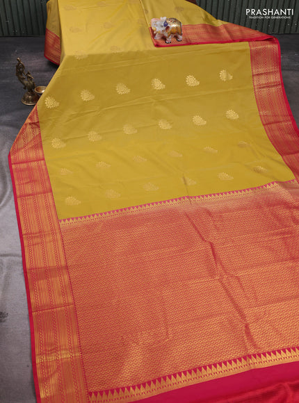 Mustard Yellow & Red Semi Kanchipram Silk - Buttas