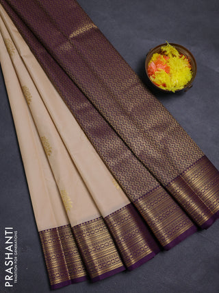 Beige & Purple Semi Kanchipram Silk - Buttas